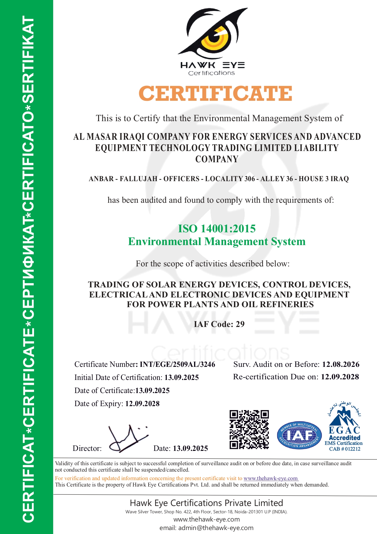 ISO 14001 Certificate